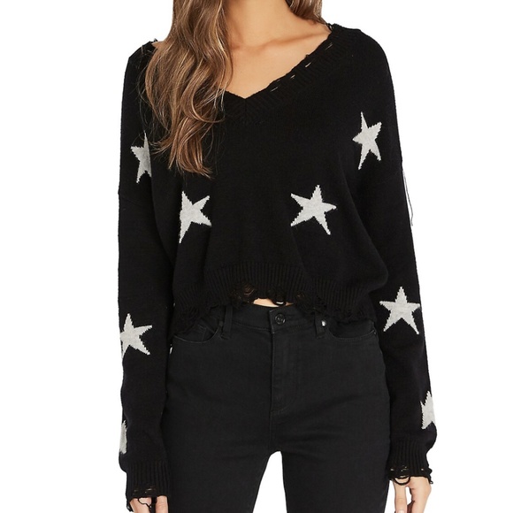 Buffalo Star Print Distressed V-Neck Sweater (NWT) - Picture 1 of 14